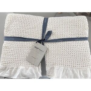 INUP Home Portugal Queen Coverlet Cream 100%‎ Washed Cotton Waffle Ruffle Fringe